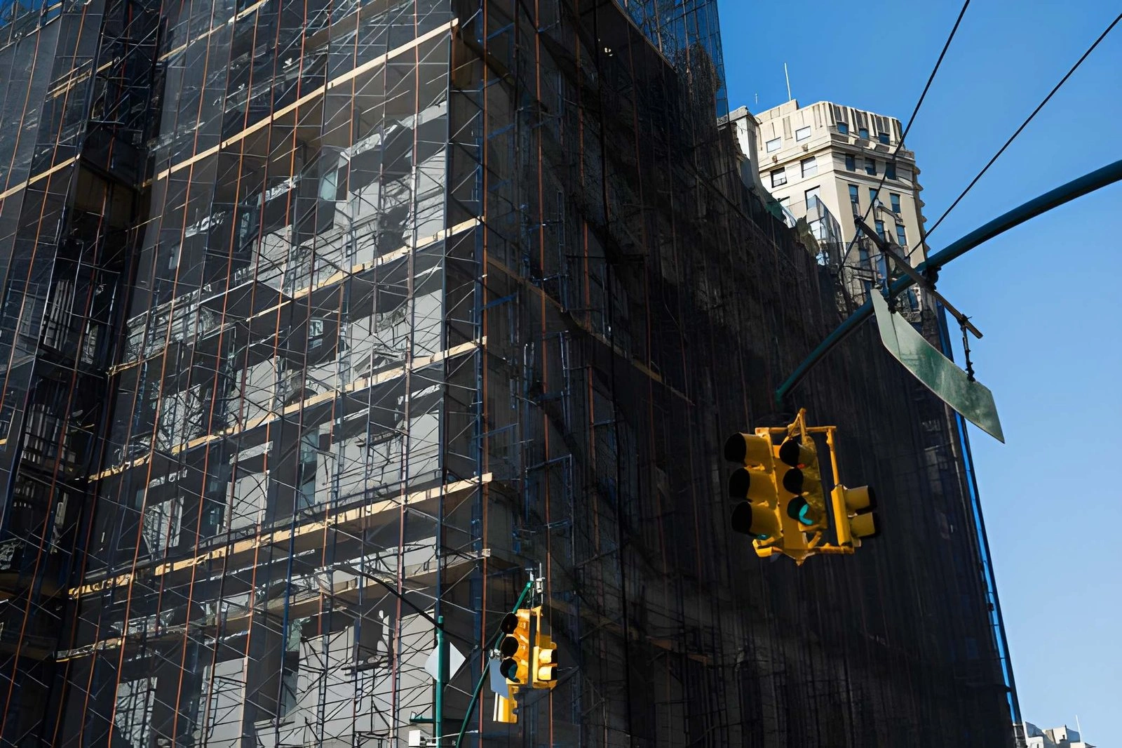 Suspended scaffolding on NYC high-rise building